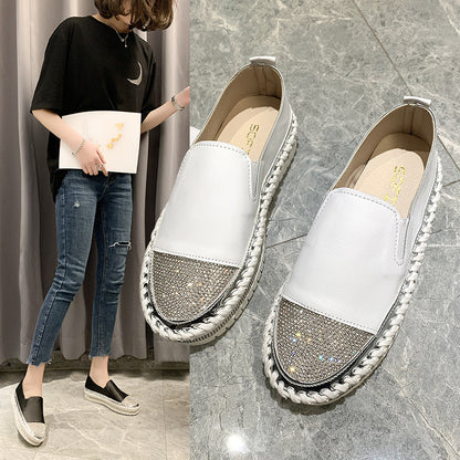 New round head rhinestone flat shoes