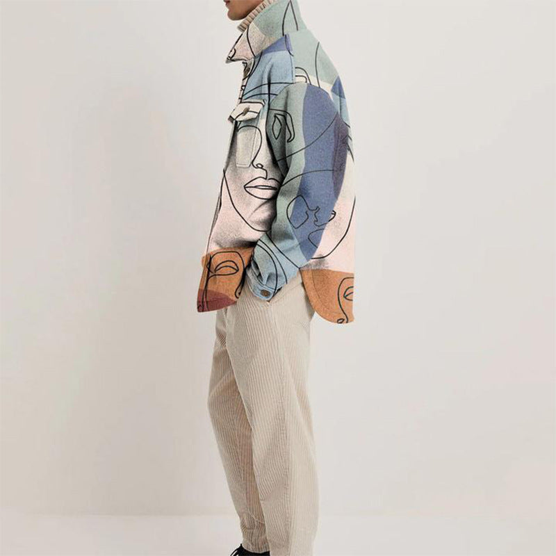Men's Fashion Lapel Print Jacket – Stylish Lightweight Polyester Outerwear