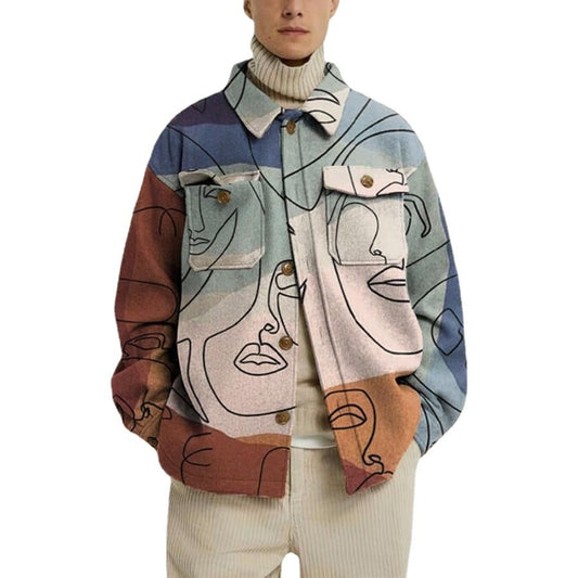 Men's Fashion Lapel Print Jacket – Stylish Lightweight Polyester Outerwear