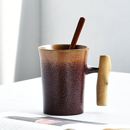 Creative Retro Ceramic Mug with Wooden Handle – Chinese Style Coffee Cup with Lid - Odyssey