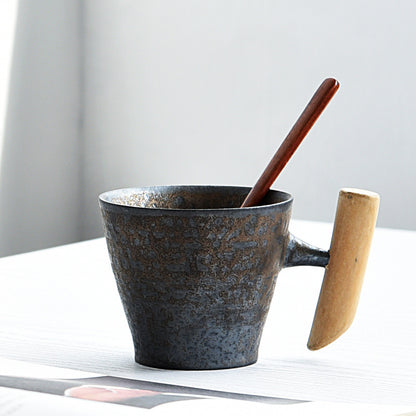 Creative Retro Ceramic Mug with Wooden Handle – Chinese Style Coffee Cup with Lid - Odyssey