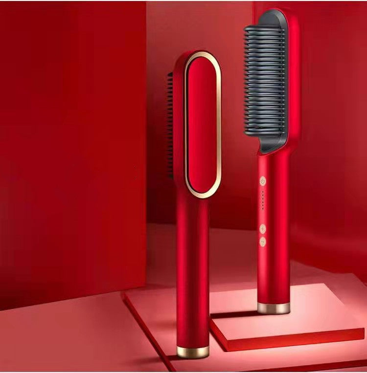 2-in-1 Hair Straightener & Curling Hot Comb – Negative Ion Ceramic Brush | Dual-Purpose Styling Tool