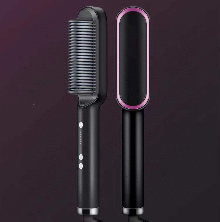 2-in-1 Hair Straightener & Curling Hot Comb – Negative Ion Ceramic Brush | Dual-Purpose Styling Tool