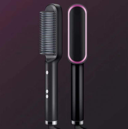 2-in-1 Hair Straightener & Curling Hot Comb – Negative Ion Ceramic Brush | Dual-Purpose Styling Tool