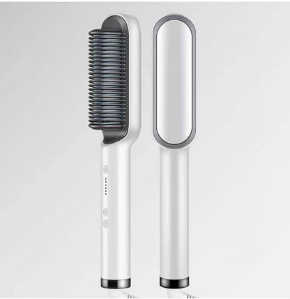 2-in-1 Hair Straightener & Curling Hot Comb – Negative Ion Ceramic Brush | Dual-Purpose Styling Tool