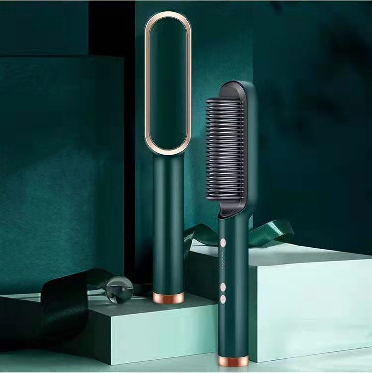 2-in-1 Hair Straightener & Curling Hot Comb – Negative Ion Ceramic Brush | Dual-Purpose Styling Tool