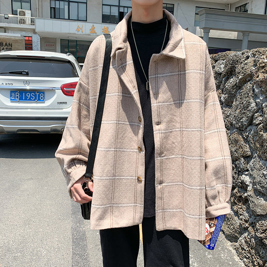 Woolen Coat Men's Loose Woolen Coat Men's Plaid Jacket