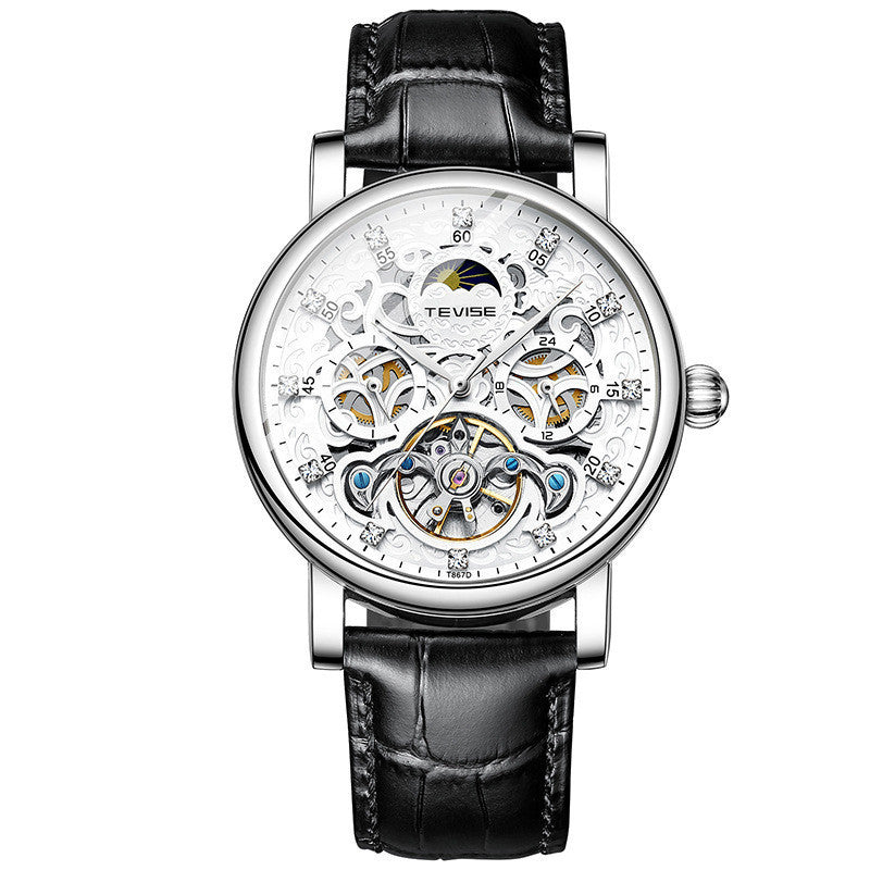 Men’s Diamond Hollow Automatic Mechanical Watch – Fashion Belt Strap with 30M Waterproof Design