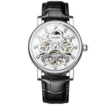 Men’s Diamond Hollow Automatic Mechanical Watch – Fashion Belt Strap with 30M Waterproof Design