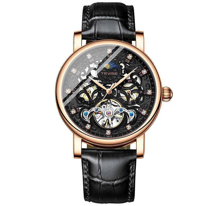 Men’s Diamond Hollow Automatic Mechanical Watch – Fashion Belt Strap with 30M Waterproof Design
