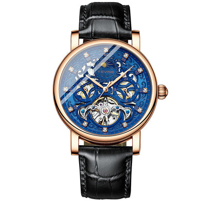 Men’s Diamond Hollow Automatic Mechanical Watch – Fashion Belt Strap with 30M Waterproof Design