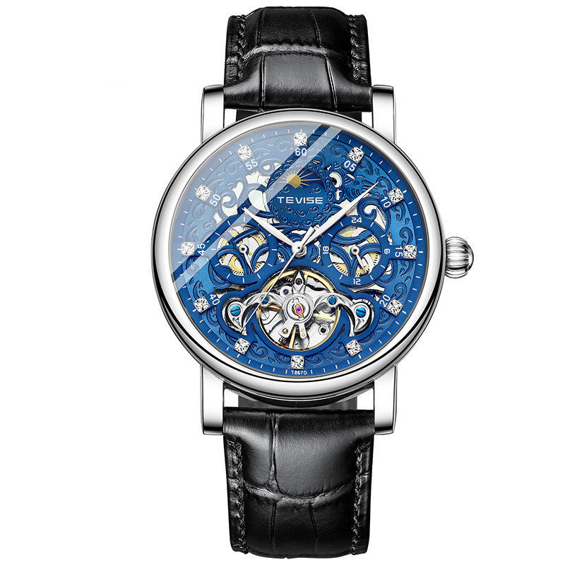 Men’s Diamond Hollow Automatic Mechanical Watch – Fashion Belt Strap with 30M Waterproof Design