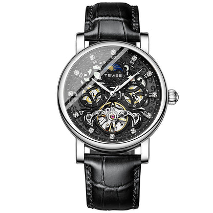 Men’s Diamond Hollow Automatic Mechanical Watch – Fashion Belt Strap with 30M Waterproof Design