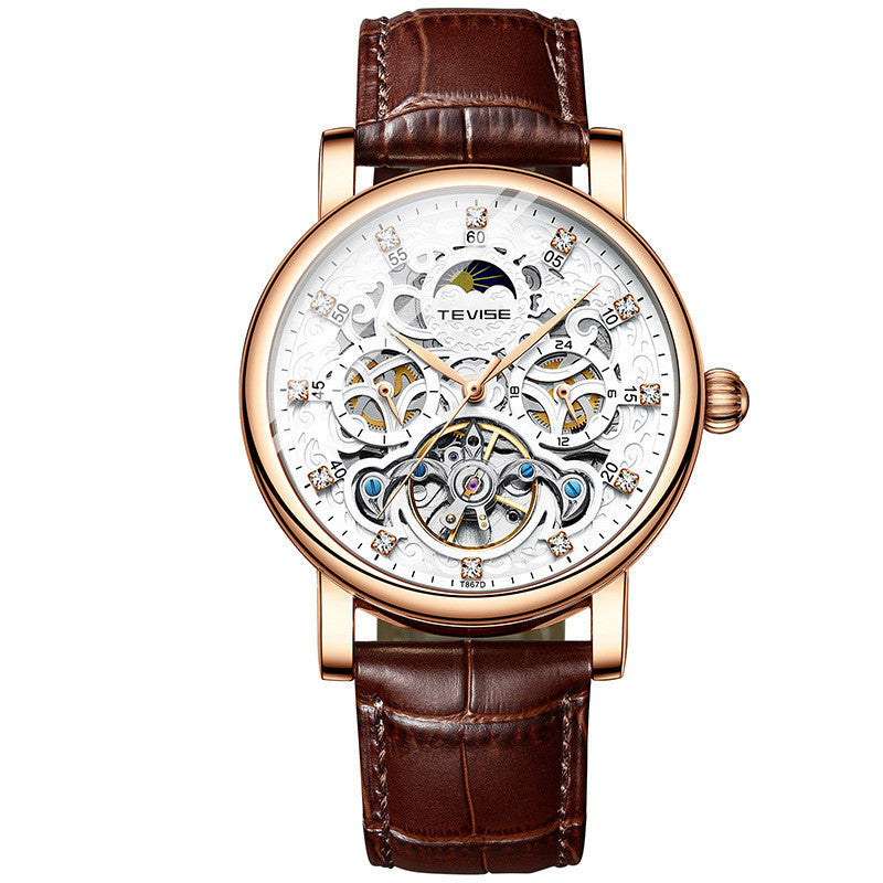 Men’s Diamond Hollow Automatic Mechanical Watch – Fashion Belt Strap with 30M Waterproof Design