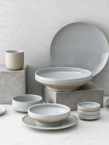 Nordic Style Porcelain Dinnerware Set – Flat Plates, Bowls & Sauce Plates with Sesame Glaze - Odyssey