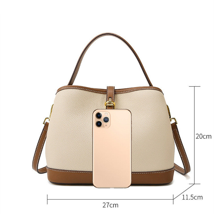 Lychee Pattern PU Leather Bucket Shoulder Bag – Large Capacity Contrast Color 2-Pack Set