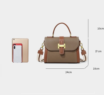Genuine Leather Street Trend Handbag for Women – Soft Cowhide, Contrast Color, Horizontal Square Design