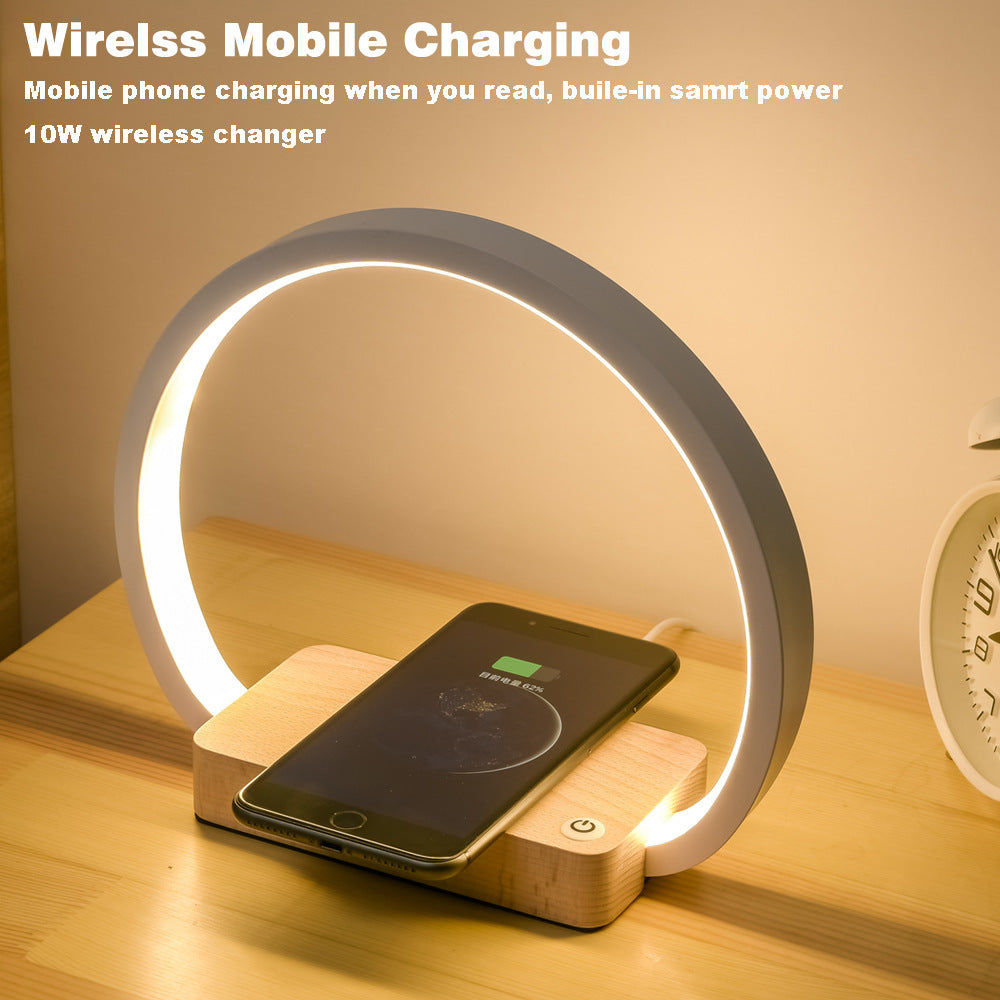 Multifunctional Wireless Charging Table Lamp – Metal Shade, USB Powered, Eye Protection, Creative Bedside Light