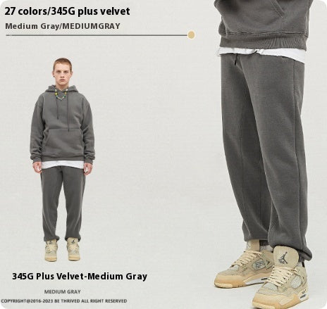 Solid Color Casual Velvet Sweatpants – Men's Ankle Banded Pants