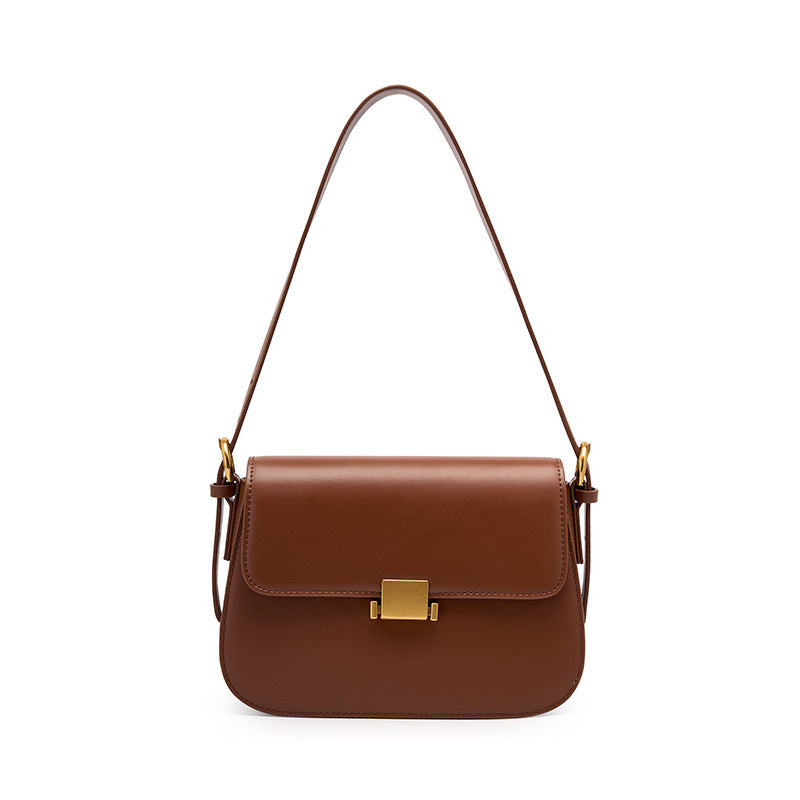 European Retro Genuine Leather Crossbody Bag for Women – Lock Design, Soft Cowhide, Daily Style