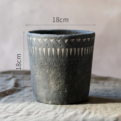 Black pottery cement decorative flower pot