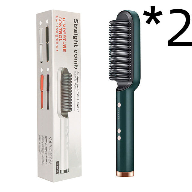 2-in-1 Hair Straightener & Curling Hot Comb – Negative Ion Ceramic Brush | Dual-Purpose Styling Tool