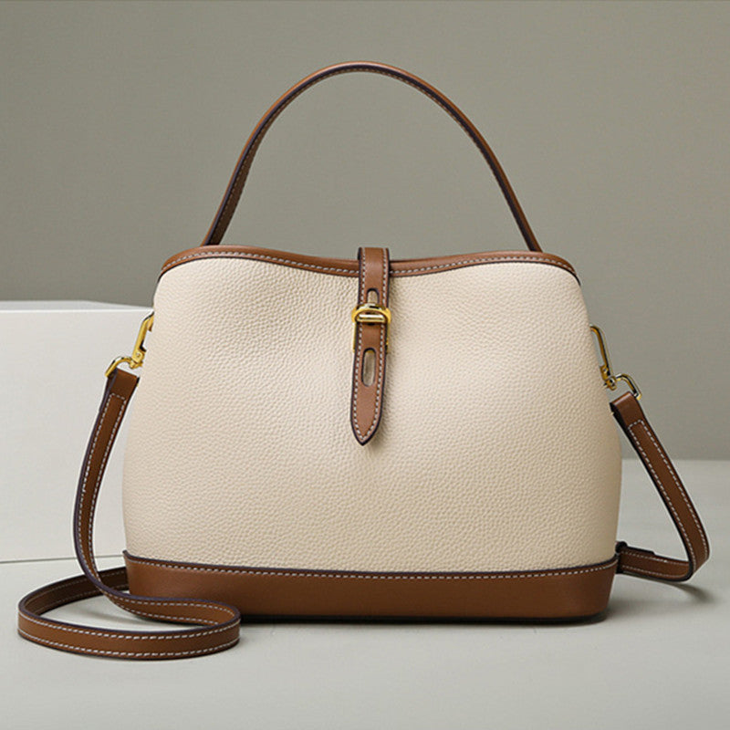 Lychee Pattern PU Leather Bucket Shoulder Bag – Large Capacity Contrast Color 2-Pack Set