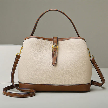 Lychee Pattern PU Leather Bucket Shoulder Bag – Large Capacity Contrast Color 2-Pack Set