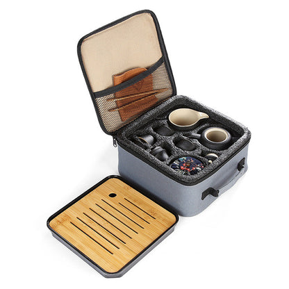 Japanese Black Pottery Tea Set – Ceramic Travel Tea Set with Ancient Pottery Finish & Tray