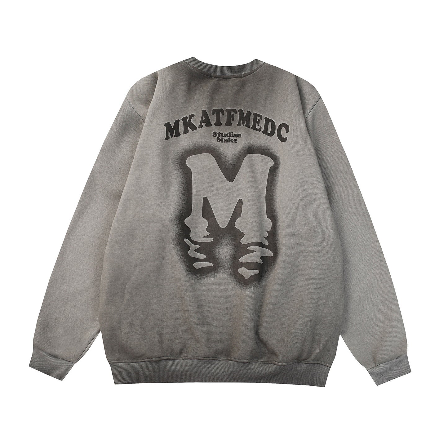 Gradient Inkjet Letter Crew Neck Brushed Hoodie – Stylish Casual Streetwear Sweatshirt
