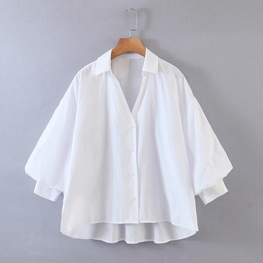 Women's Solid Balloon Sleeve Poplin Shirt Top