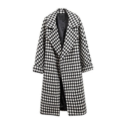 Korean Style Mid-length Over-the-knee Ladies Plaid Woolen Coat