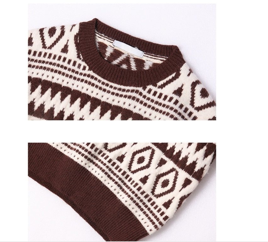 Women's Geometric Round Neck Loose Long Sleeve Sweater