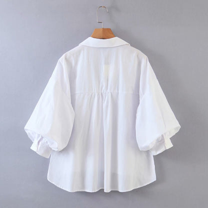 Women's Solid Balloon Sleeve Poplin Shirt Top