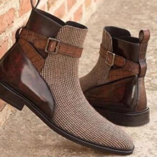 Color matching lattice belt buckle men's shoes