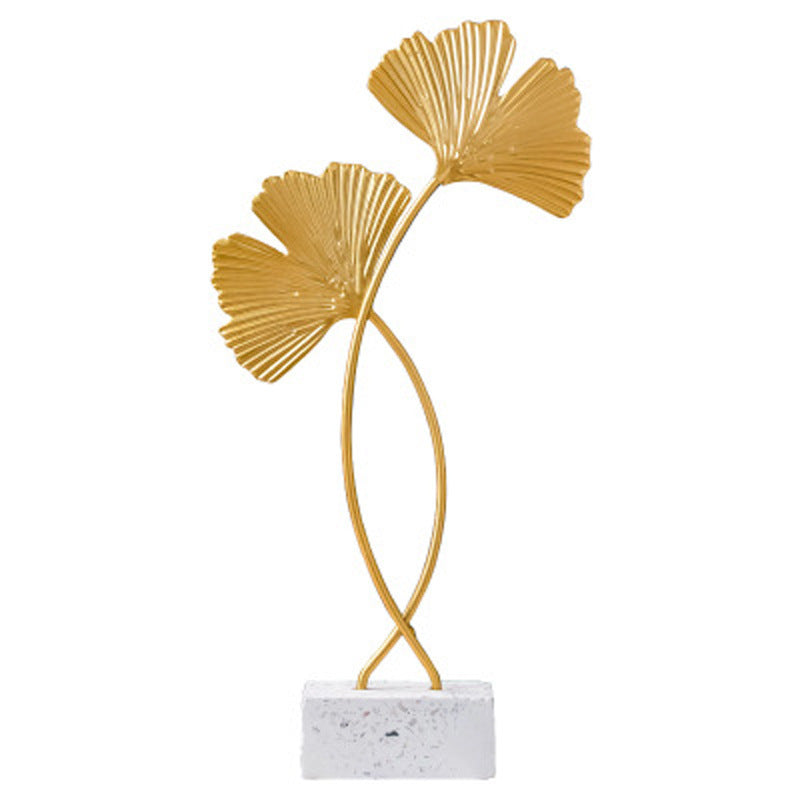 Light Luxury Ginkgo Leaf Terrazzo Base Metal Decorative Ornaments