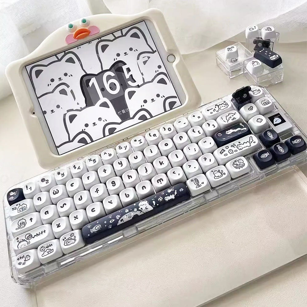 Kitten’s Fantasy Keycap Set – MOA Height | Cute Black & White Cat Design | ABS Keycaps
