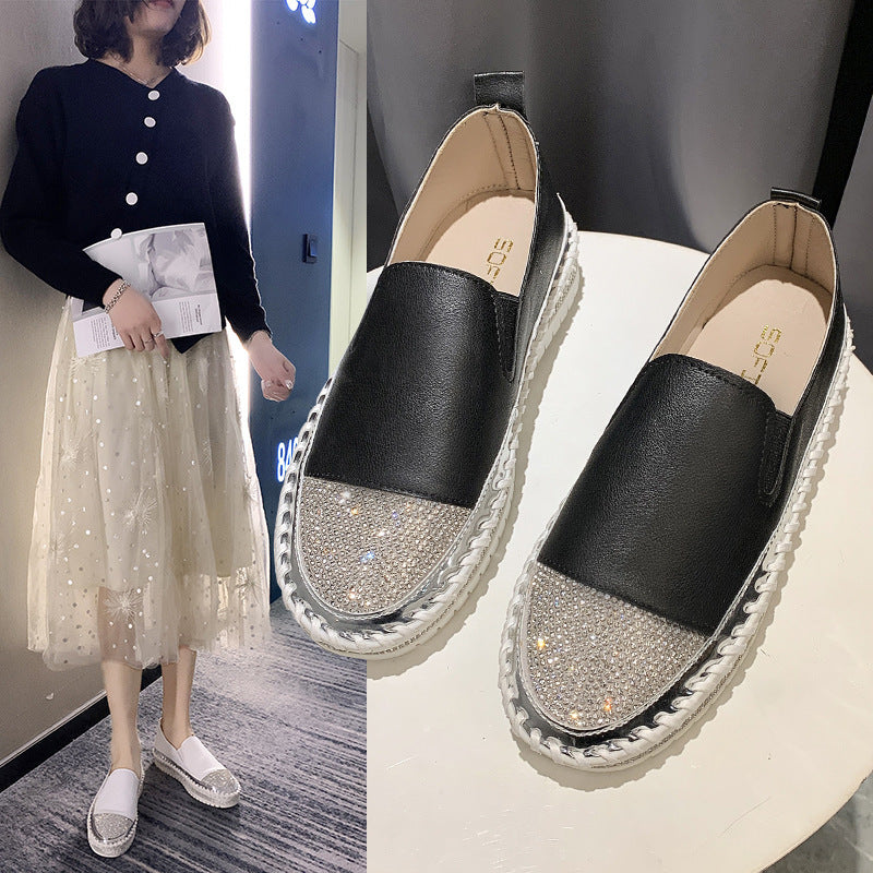 New round head rhinestone flat shoes
