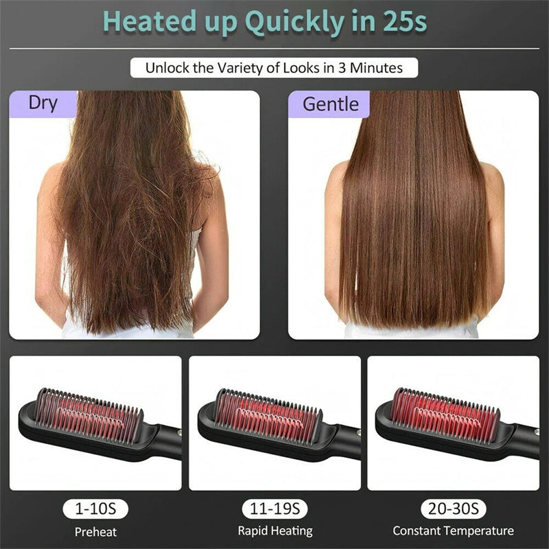 2-in-1 Hair Straightener & Curling Hot Comb – Negative Ion Ceramic Brush | Dual-Purpose Styling Tool