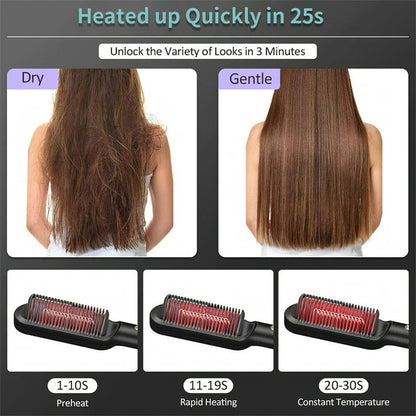 2-in-1 Hair Straightener & Curling Hot Comb – Negative Ion Ceramic Brush | Dual-Purpose Styling Tool