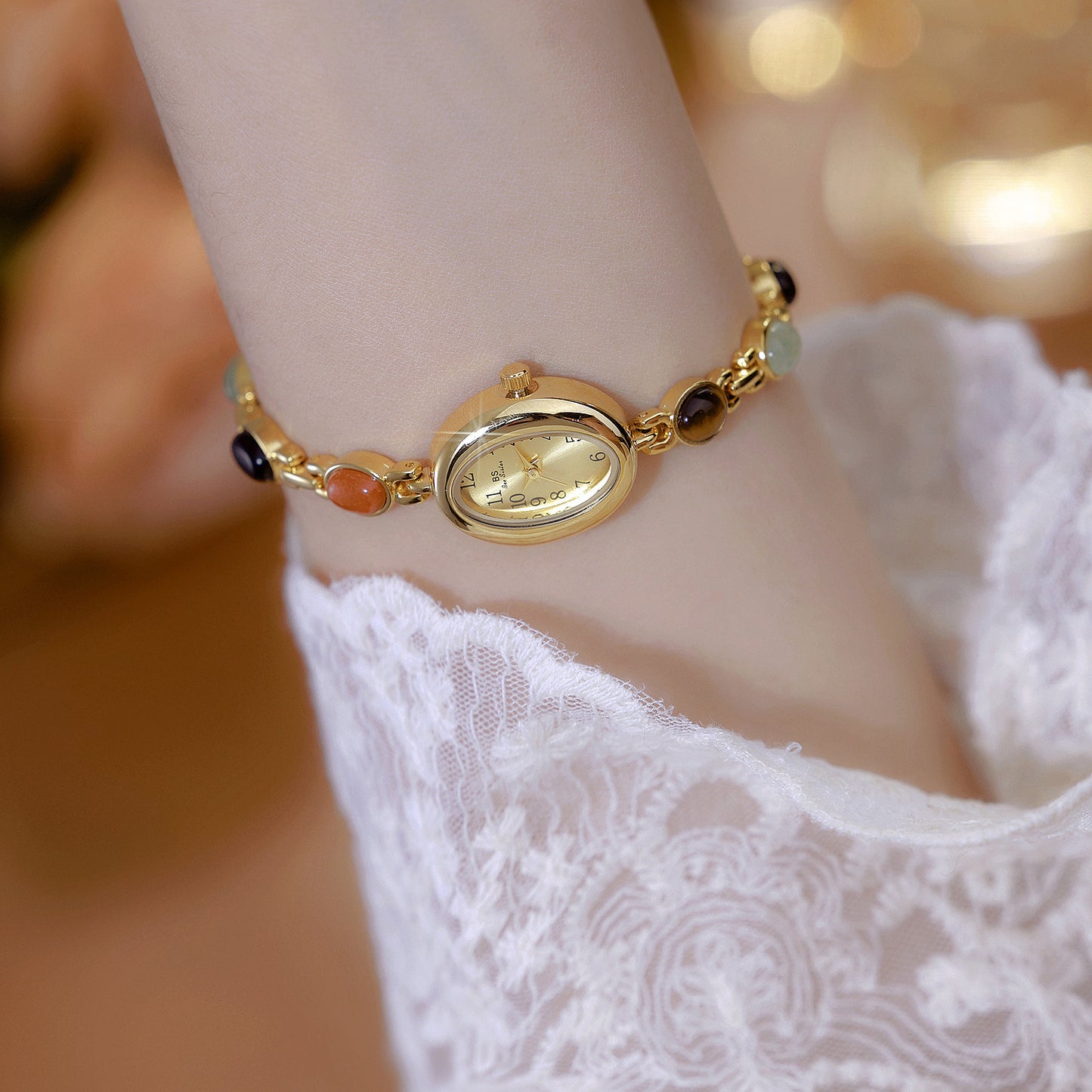 Natural Tiger Eye Premium Women's Watch – Elegant Vintage Gold Fashion Timepiece