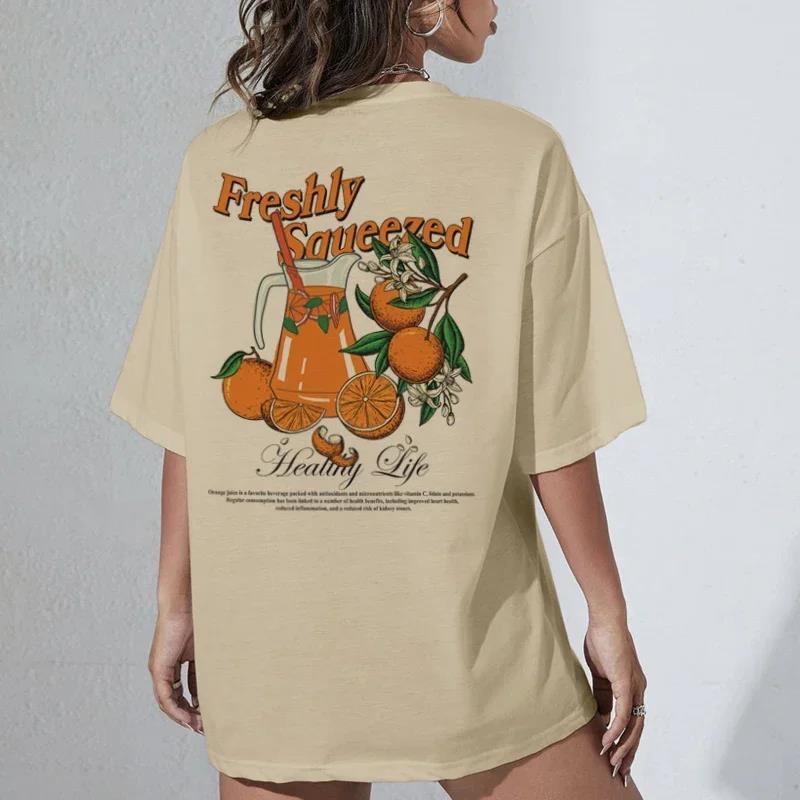 Orange Fruit Back Print Botanical T-Shirt – Loose Fit Unisex Style