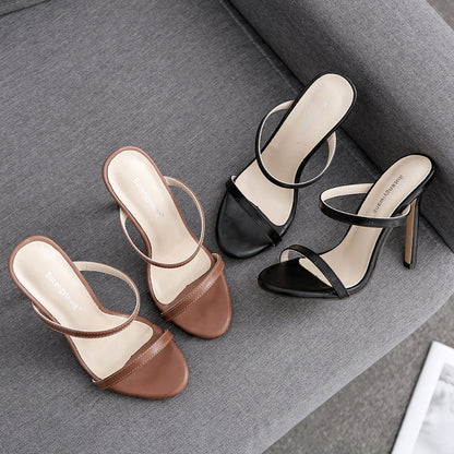 Women’s Stiletto High Heel Sandals – European & American Style, Hollow Color-Block Design