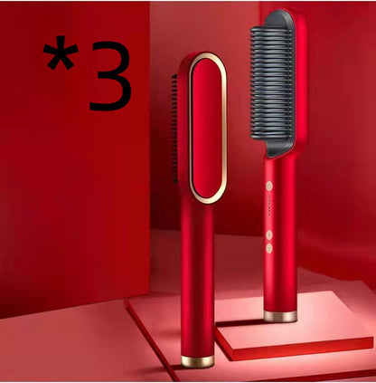 2-in-1 Hair Straightener & Curling Hot Comb – Negative Ion Ceramic Brush | Dual-Purpose Styling Tool
