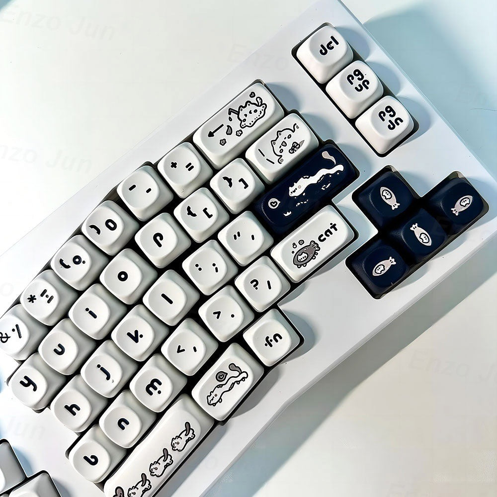 Kitten’s Fantasy Keycap Set – MOA Height | Cute Black & White Cat Design | ABS Keycaps