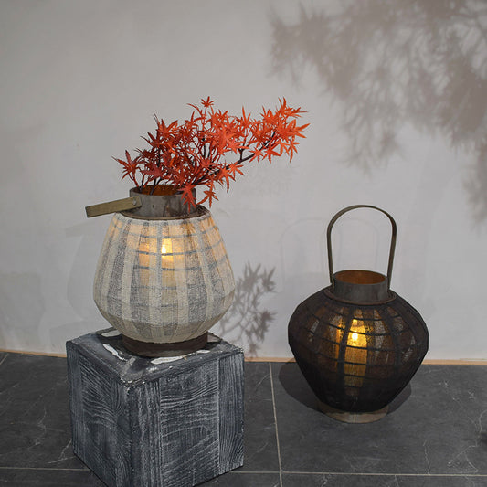 Hand-held Lantern, Bamboo Woven Linen, Candle Holder Decoration