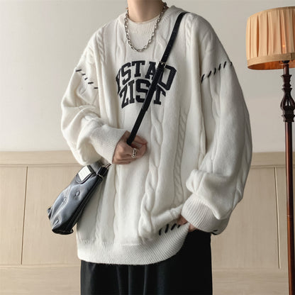 Men’s Thick Twist Knit Lazy Sweater – Warm Pullover Coat, 100% Polyester, Sizes M–2XL