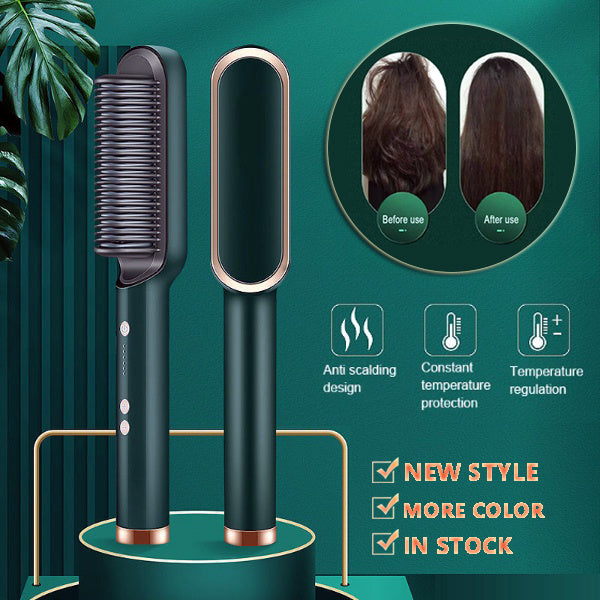 2-in-1 Hair Straightener & Curling Hot Comb – Negative Ion Ceramic Brush | Dual-Purpose Styling Tool