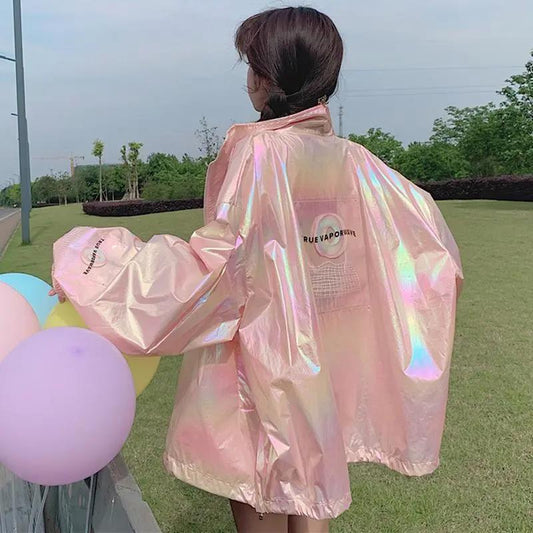 Women's Oversized Sun Protection Clothing Loose And Thin, Shiny Laser Short Coat Top