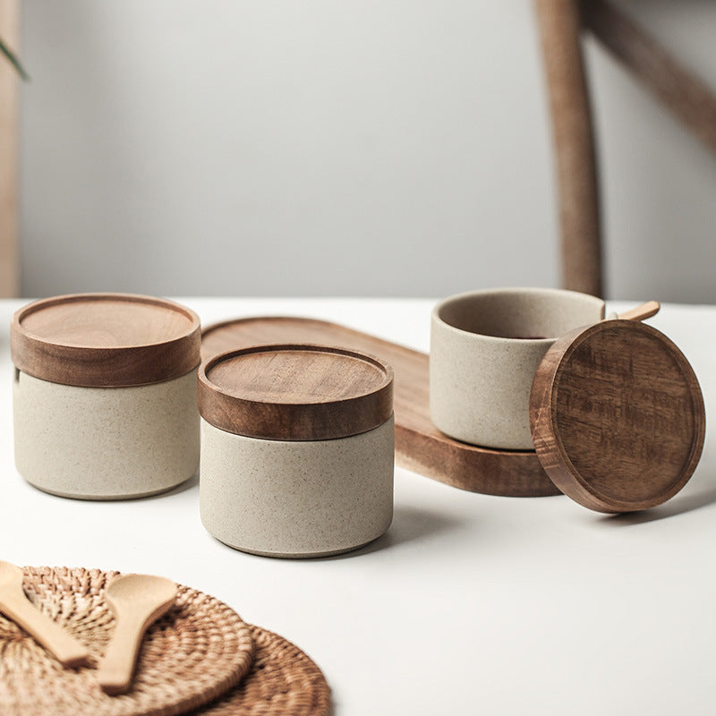 Retro Japanese-Style Ceramic Seasoning Pot – Single, 2-Piece, or 3-Piece Earthenware Set